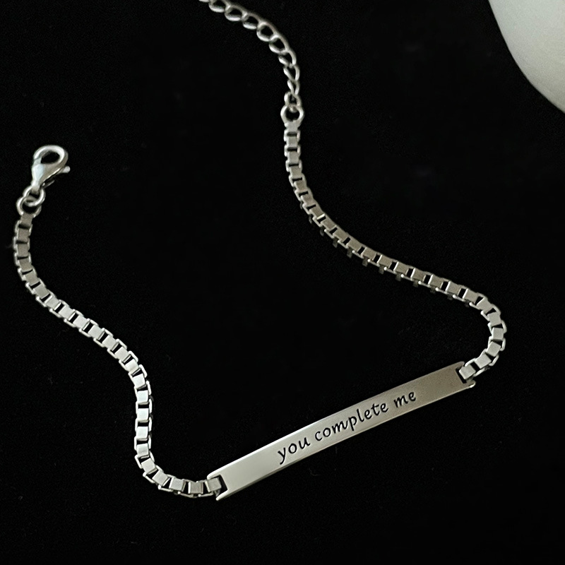 S925 Sterling Silver Rectangular Letter Minimalist Bracelet - Image 5