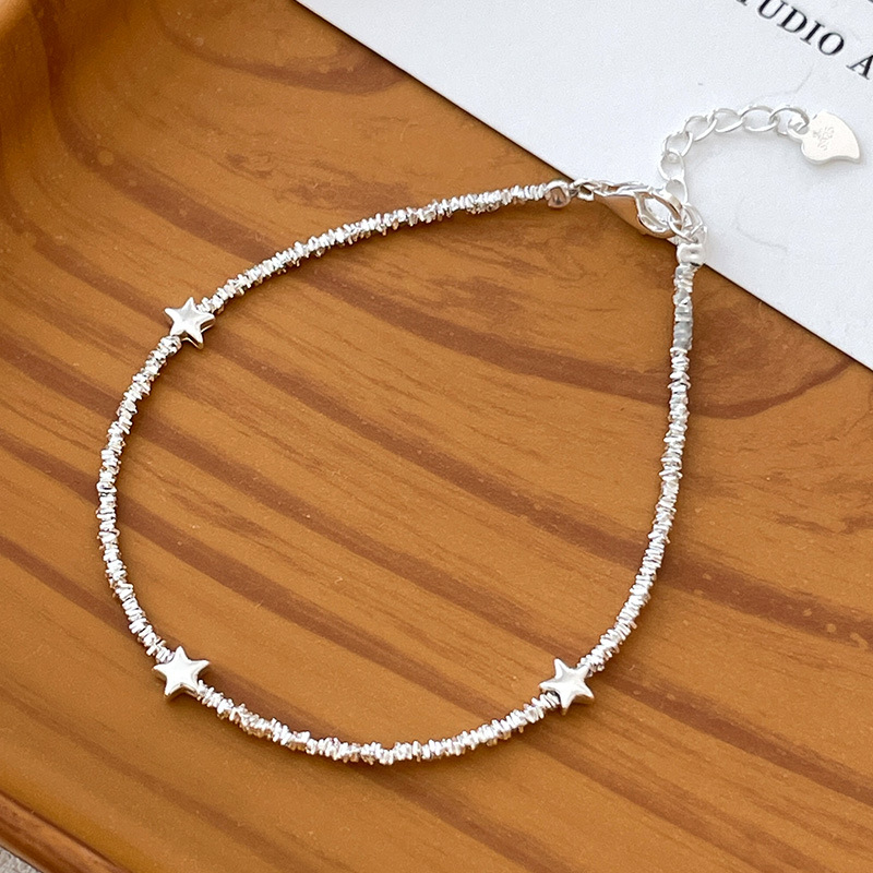 S925 Sterling Silver Crushed Silver Bead Star Bracelet