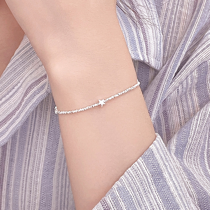 S925 Sterling Silver Crushed Silver Bead Star Bracelet - Image 2