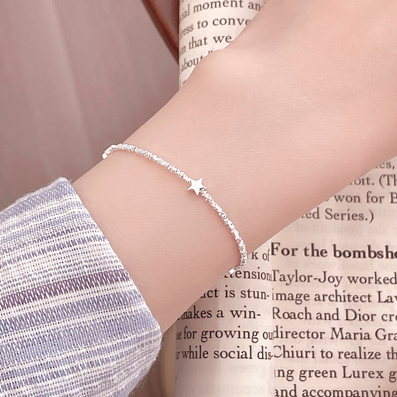 S925 Sterling Silver Crushed Silver Bead Star Bracelet - Image 3