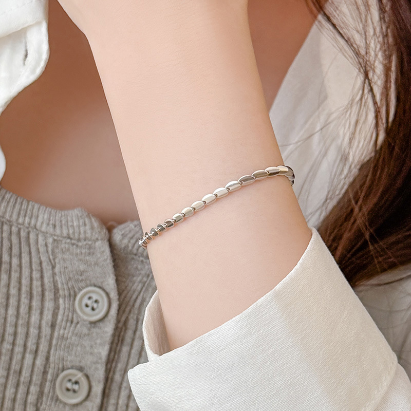 S925 Sterling Silver Matte Beaded Minimalist Bracelet - Image 2