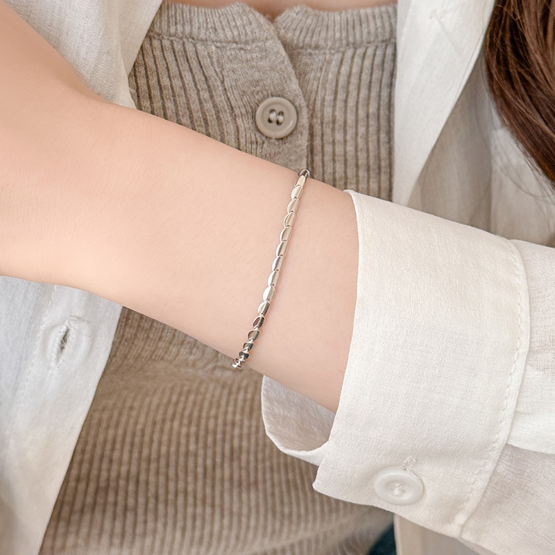 S925 Sterling Silver Matte Beaded Minimalist Bracelet - Image 3