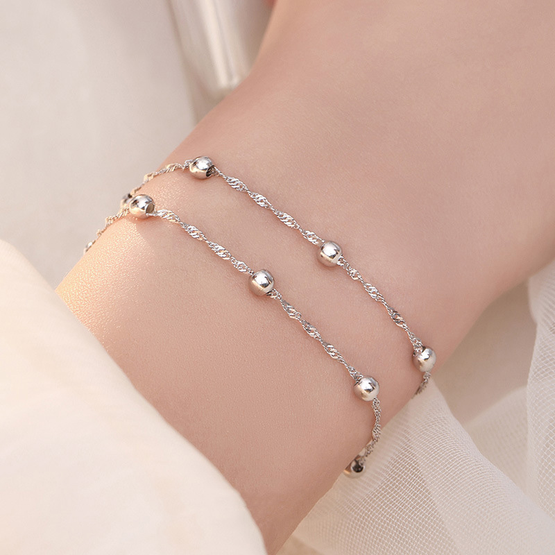 S925 Sterling Silver Minimalist Double Layer Bead Bracelet