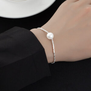 S925 Sterling Silver Crushed Silver Pearl Bracelet