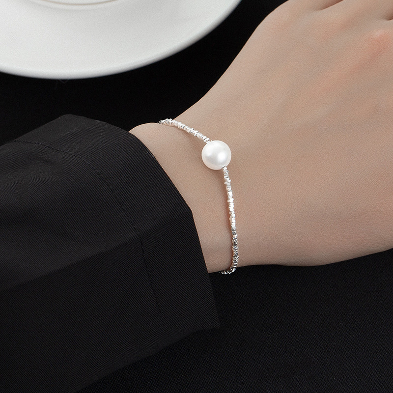 S925 Sterling Silver Crushed Silver Pearl Bracelet