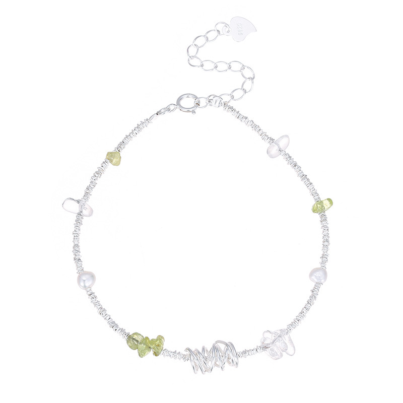 S925 Sterling Silver Peridot Crushed Silver Beads Bracelet - Image 4