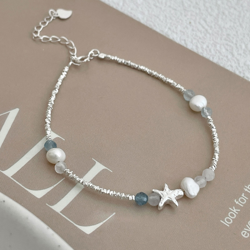 S925 Sterling Silver Summer Starfish Natural Pearl Bracelet