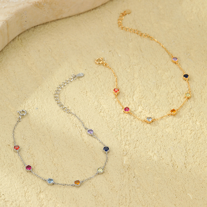 S925 Sterling Silver Colorful Diamond Bubble Bracelet - Image 2