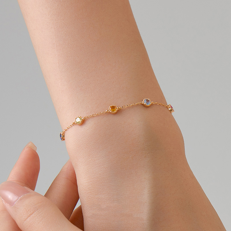 S925 Sterling Silver Colorful Diamond Bubble Bracelet - Image 3