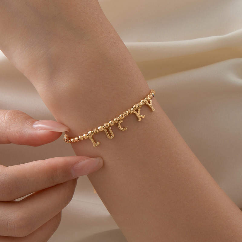 S925 Sterling Silver Laser-Etched Bead Lucky Letter Bracelet