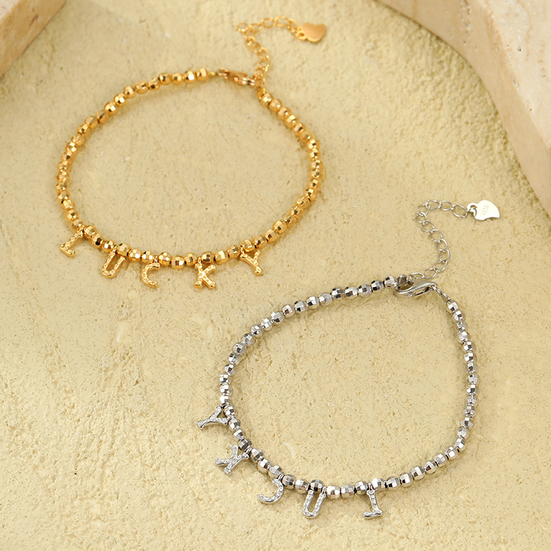 S925 Sterling Silver Laser-Etched Bead Lucky Letter Bracelet - Image 2