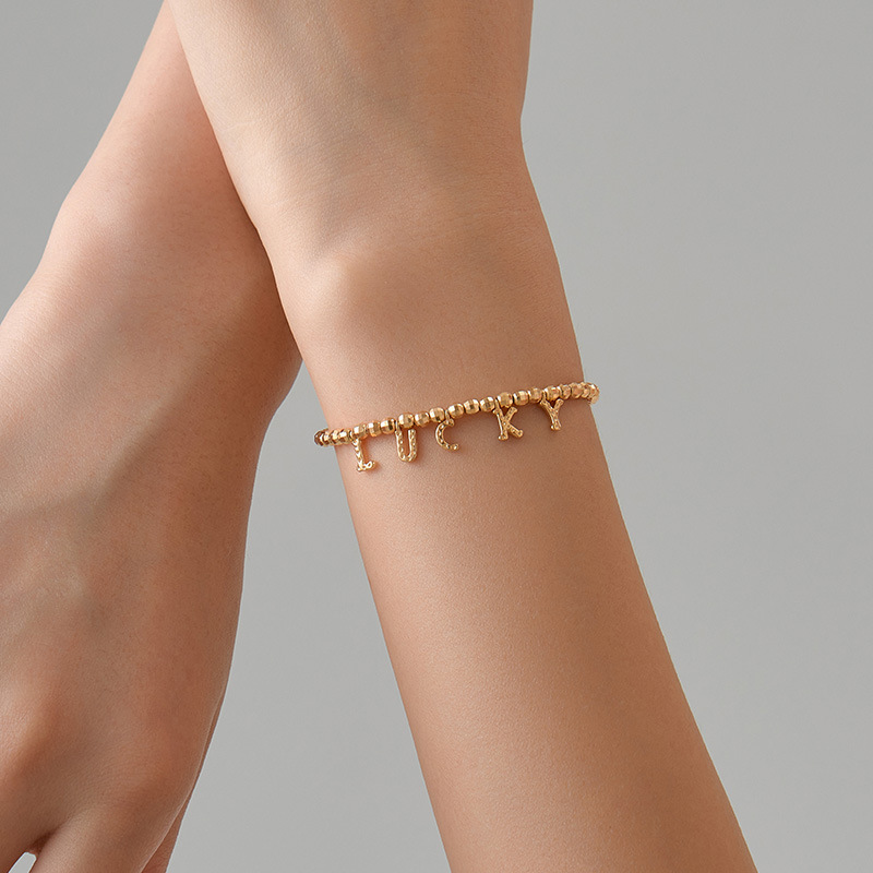 S925 Sterling Silver Laser-Etched Bead Lucky Letter Bracelet - Image 3