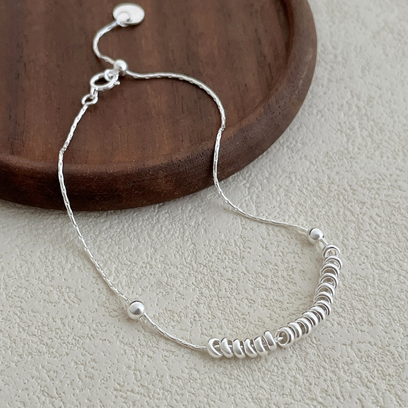 S925 Sterling Silver Plain Silver Coiled Coin Bracelet - Image 5