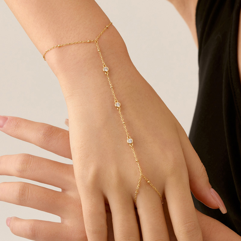 S925 Sterling Silver Bubble Zirconia Finger Chain Bracelet