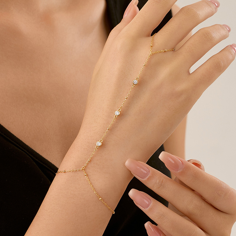 S925 Sterling Silver Bubble Zirconia Finger Chain Bracelet - Image 3