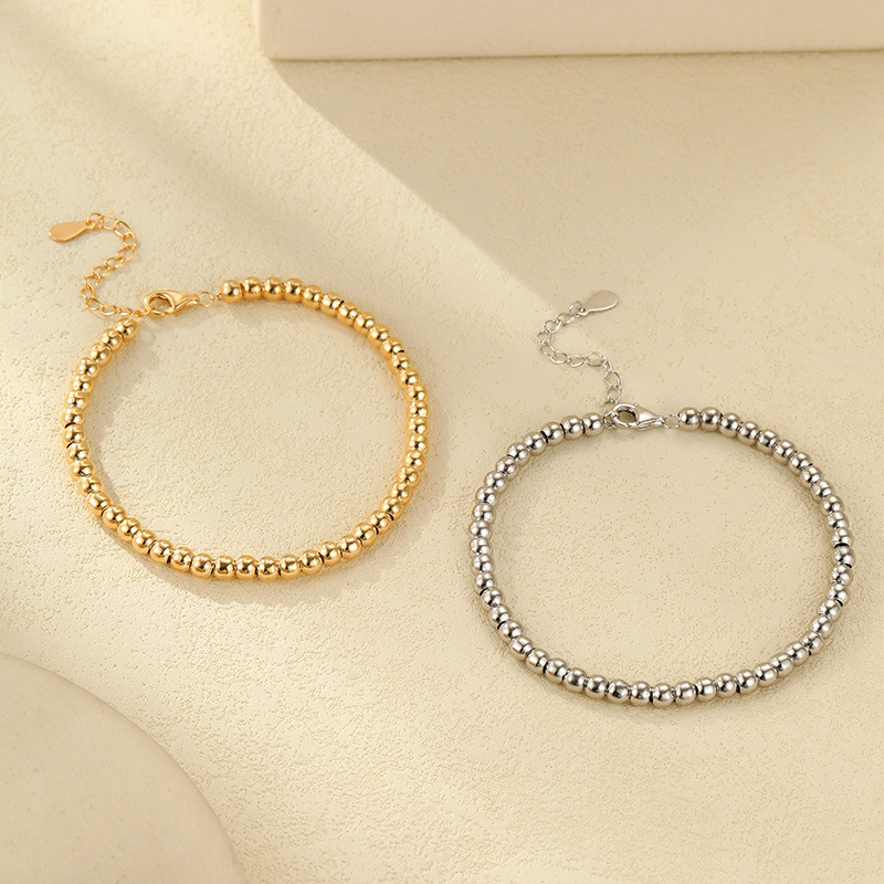 S925 Sterling Silver Minimalist Beaded Bracelet - Image 2