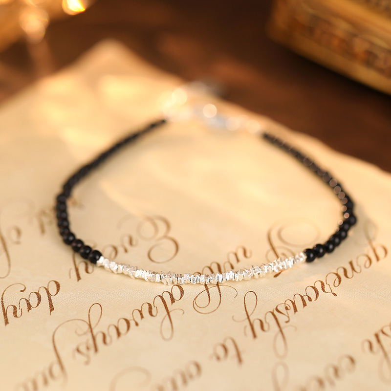 S925 Sterling Silver Black Onyx Crushed Silver Beads Bracelet - Image 2
