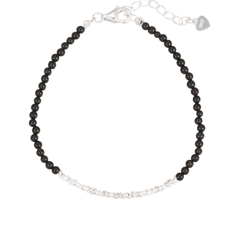 S925 Sterling Silver Black Onyx Crushed Silver Beads Bracelet - Image 4