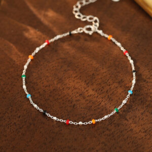 S925 Sterling Silver Colored Bean Bead Bracelet