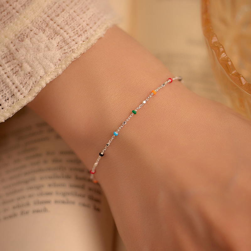S925 Sterling Silver Colored Bean Bead Bracelet - Image 2