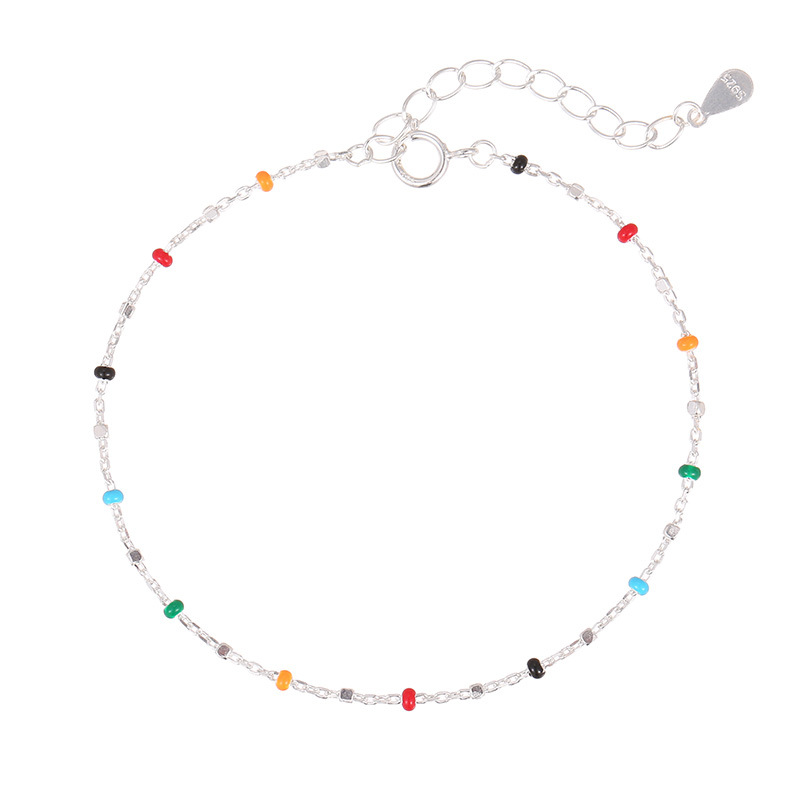 S925 Sterling Silver Colored Bean Bead Bracelet - Image 4