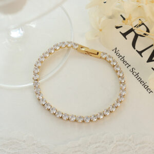Titanium Steel Zircon Accented Prong Clasp Bracelet