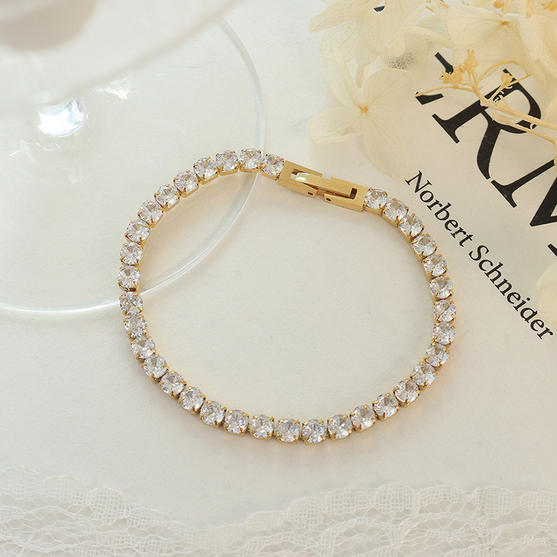 Titanium Steel Zircon Accented Prong Clasp Bracelet