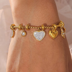 Titanium Steel Heart-shaped Diamond-accented Bracelet