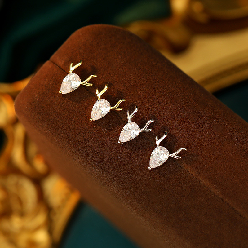 S925 Sterling Silver Deer Antler Stud Earrings with Zirconia - Image 2