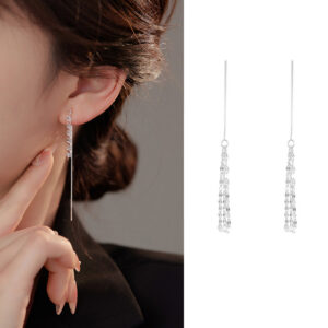 S925 Sterling Silver Long Tassel Earrings