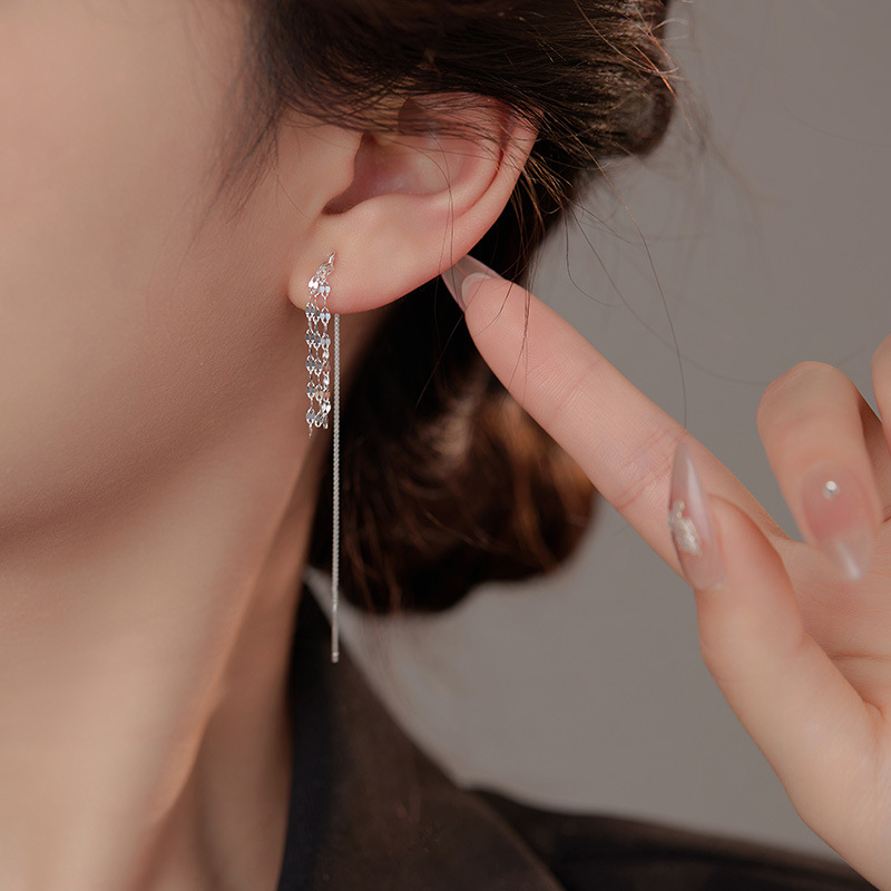 S925 Sterling Silver Long Tassel Earrings - Image 3