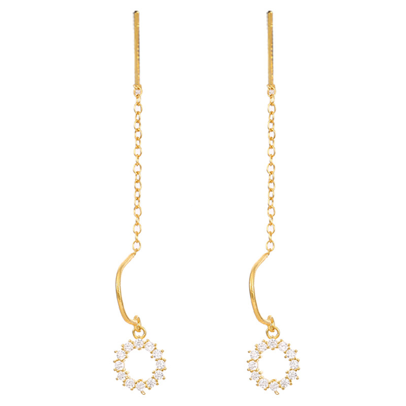 S925 Sterling Silver Geometric Diamond-Accented Circle Ear Threaders - Image 4