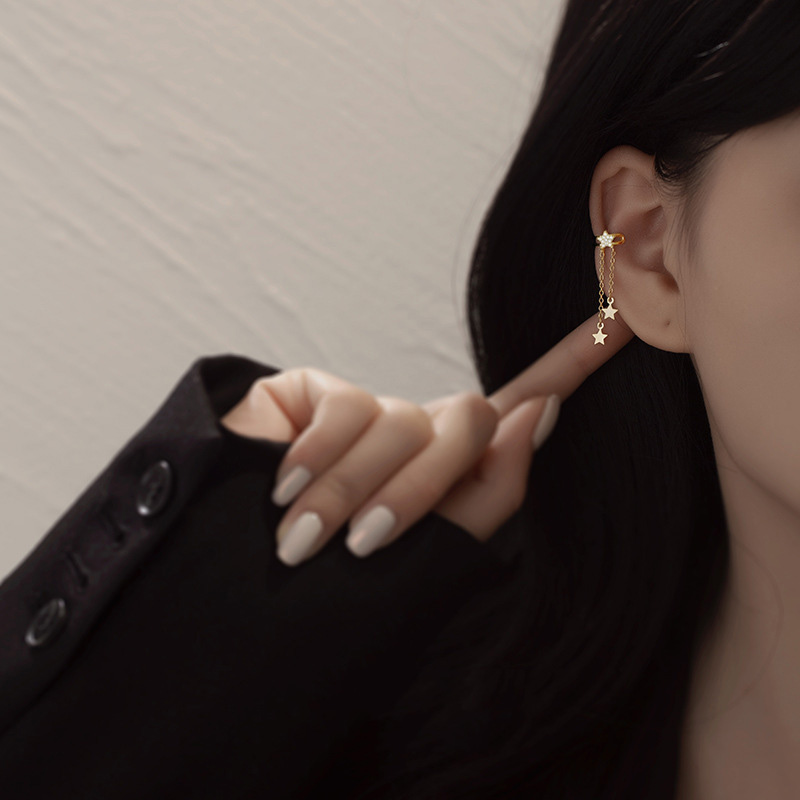 S925 Sterling Silver Star Tassel Ear Clips