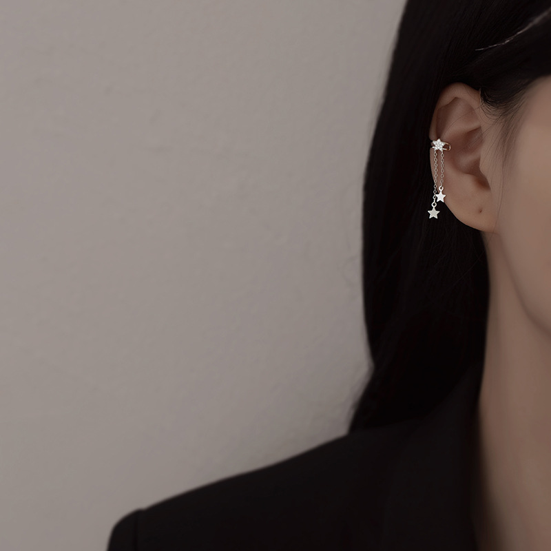 S925 Sterling Silver Star Tassel Ear Clips - Image 3