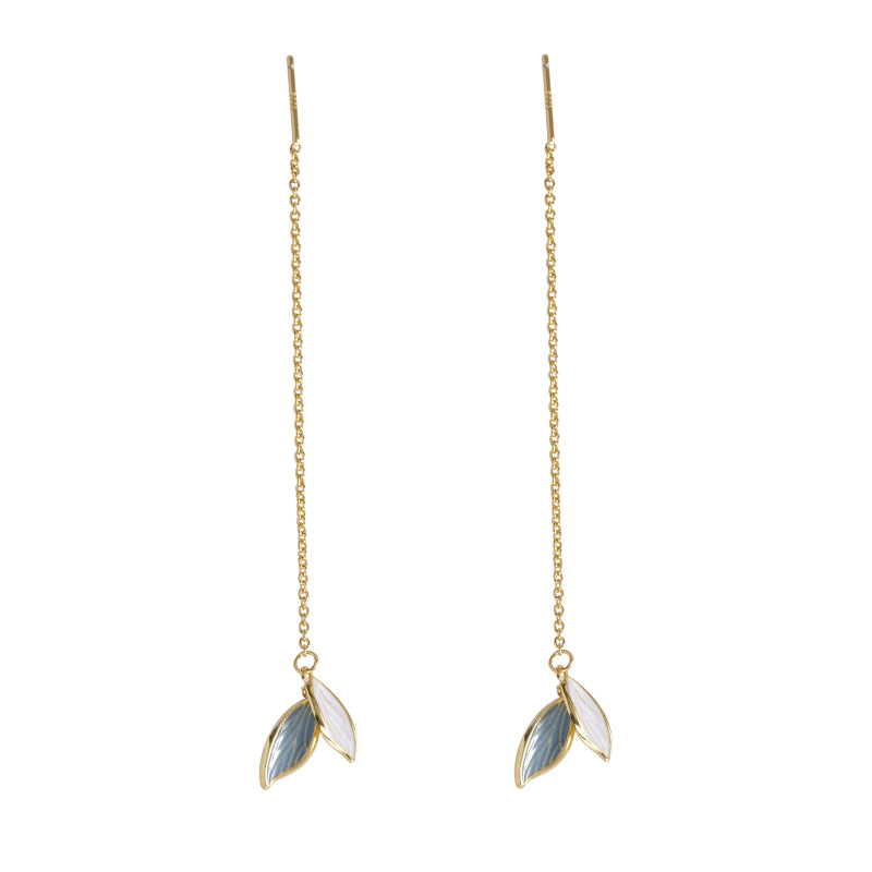 S925 Sterling Silver Long Leaf Ear Threaders - Image 4