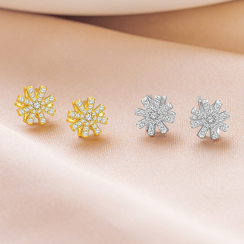 S925 Sterling Silver Spinning Snowflake Stud Earrings - Image 2