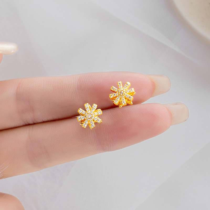 S925 Sterling Silver Spinning Snowflake Stud Earrings - Image 3