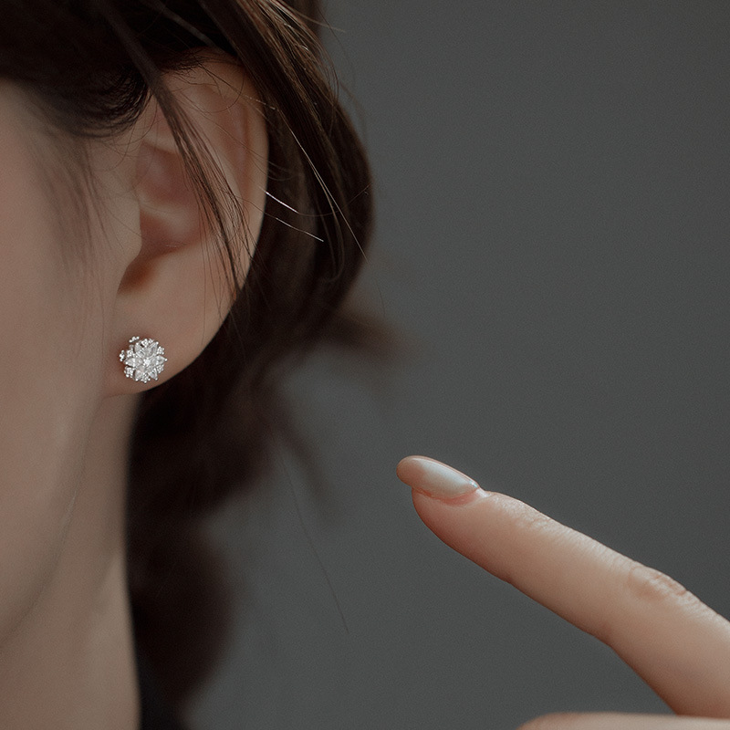 S925 Sterling Silver Spinning Snowflake Stud Earrings - Image 3