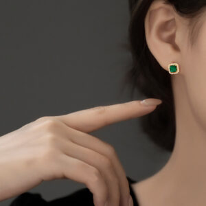 S925 Sterling Silver Vintage Square Emerald Cut Diamond Earrings