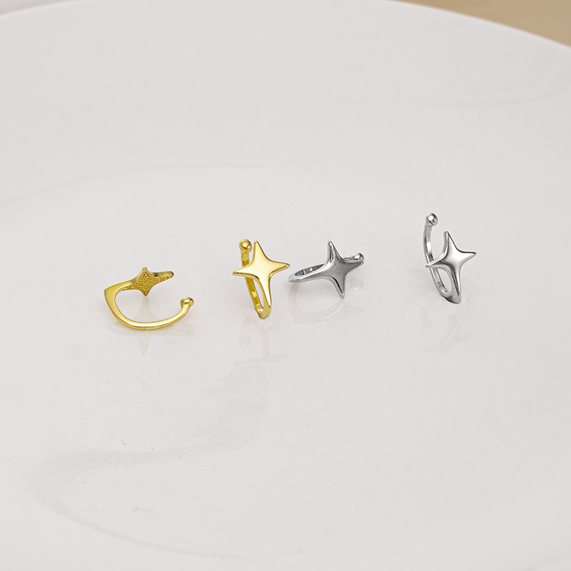 S925 Sterling Silver Four-Point Star Ear Clips - Image 2