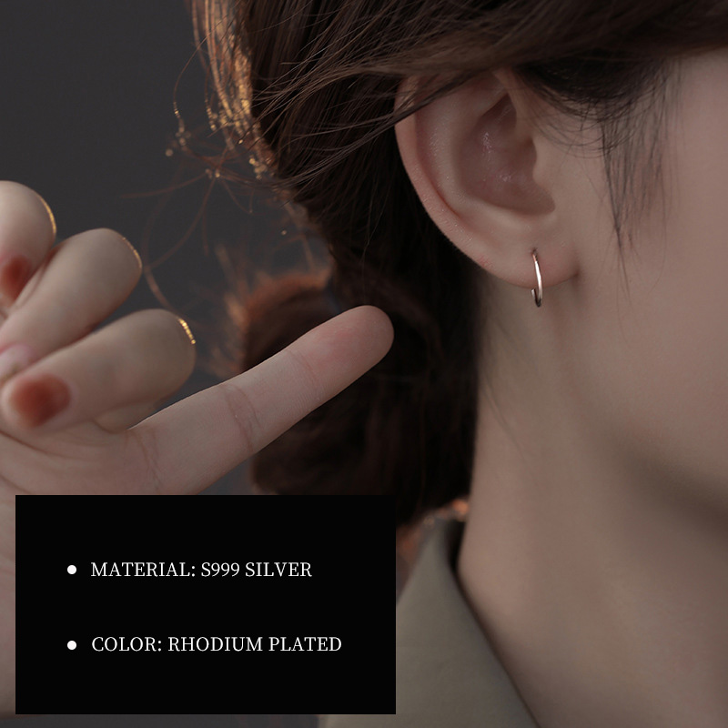 S999 Pure Silver Minimalist Circle Earrings - Image 3