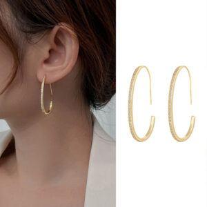 S925 Sterling Silver Diamond-Accented Large Hoop Earrings