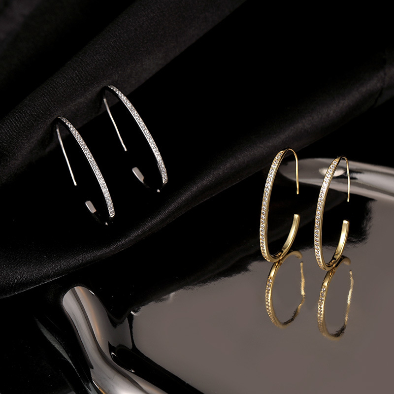 S925 Sterling Silver Diamond-Accented Large Hoop Earrings - Image 2