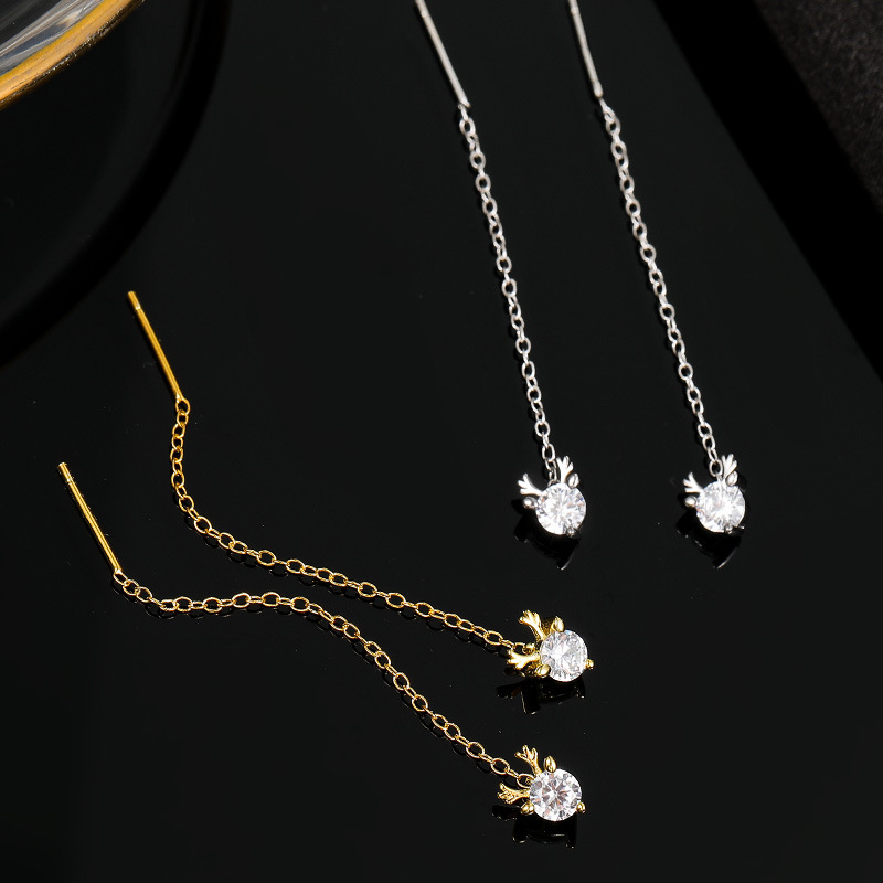 S925 Sterling Silver Deer Antler Fringe Threader Earrings - Image 2