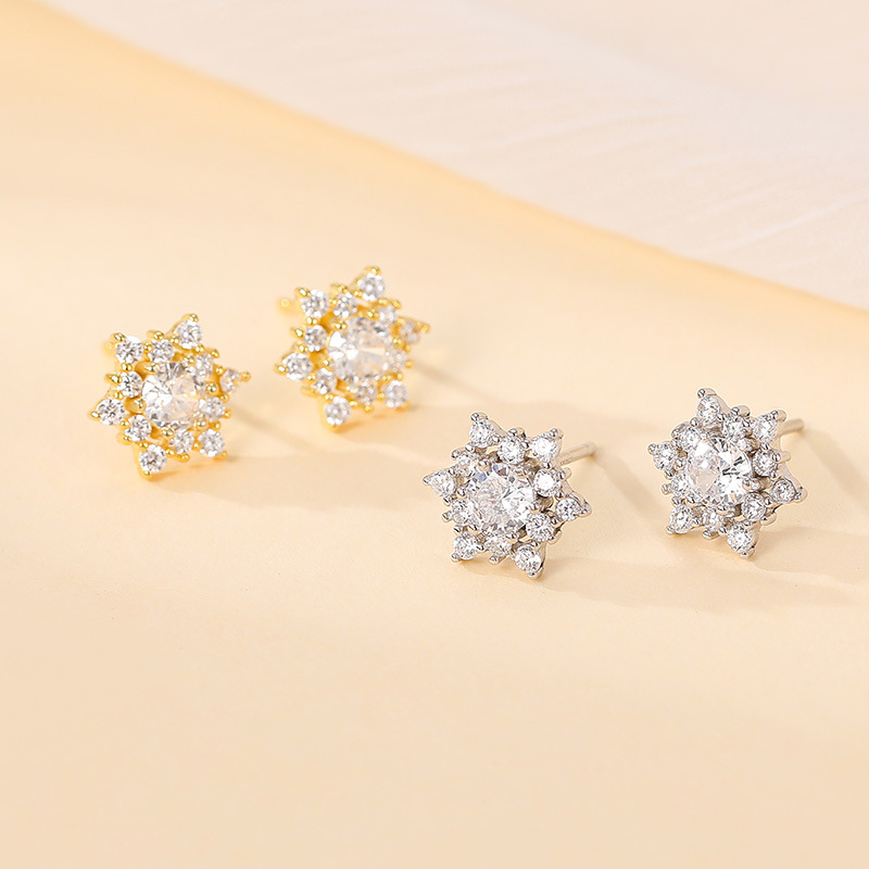 S925 Sterling Silver Sparkling Snowflake Stud Earrings - Image 2