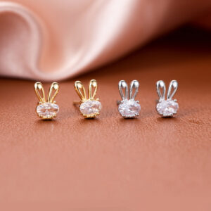 S925 Sterling Silver Zircon Rabbit Stud Earrings