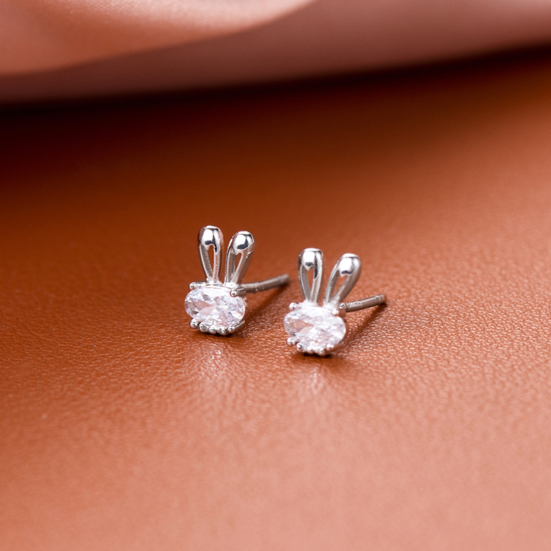S925 Sterling Silver Zircon Rabbit Stud Earrings - Image 3