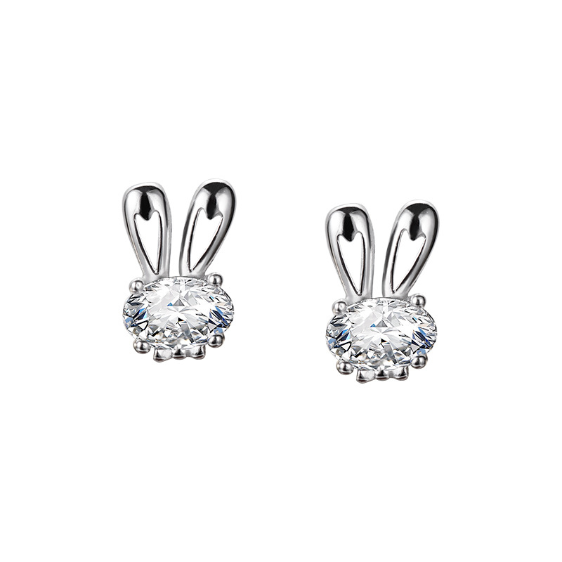 S925 Sterling Silver Zircon Rabbit Stud Earrings - Image 4
