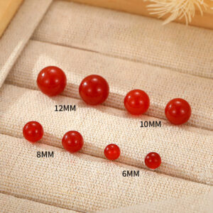 S999 Fine Silver Natural Red Agate Stud Earrings