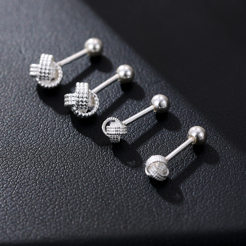 S999 Fine Silver Ruyi Knot Stud Earrings - Image 2